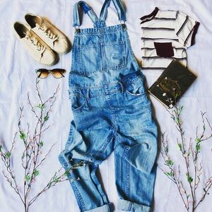 H&M Distressed BF Fit Overalls